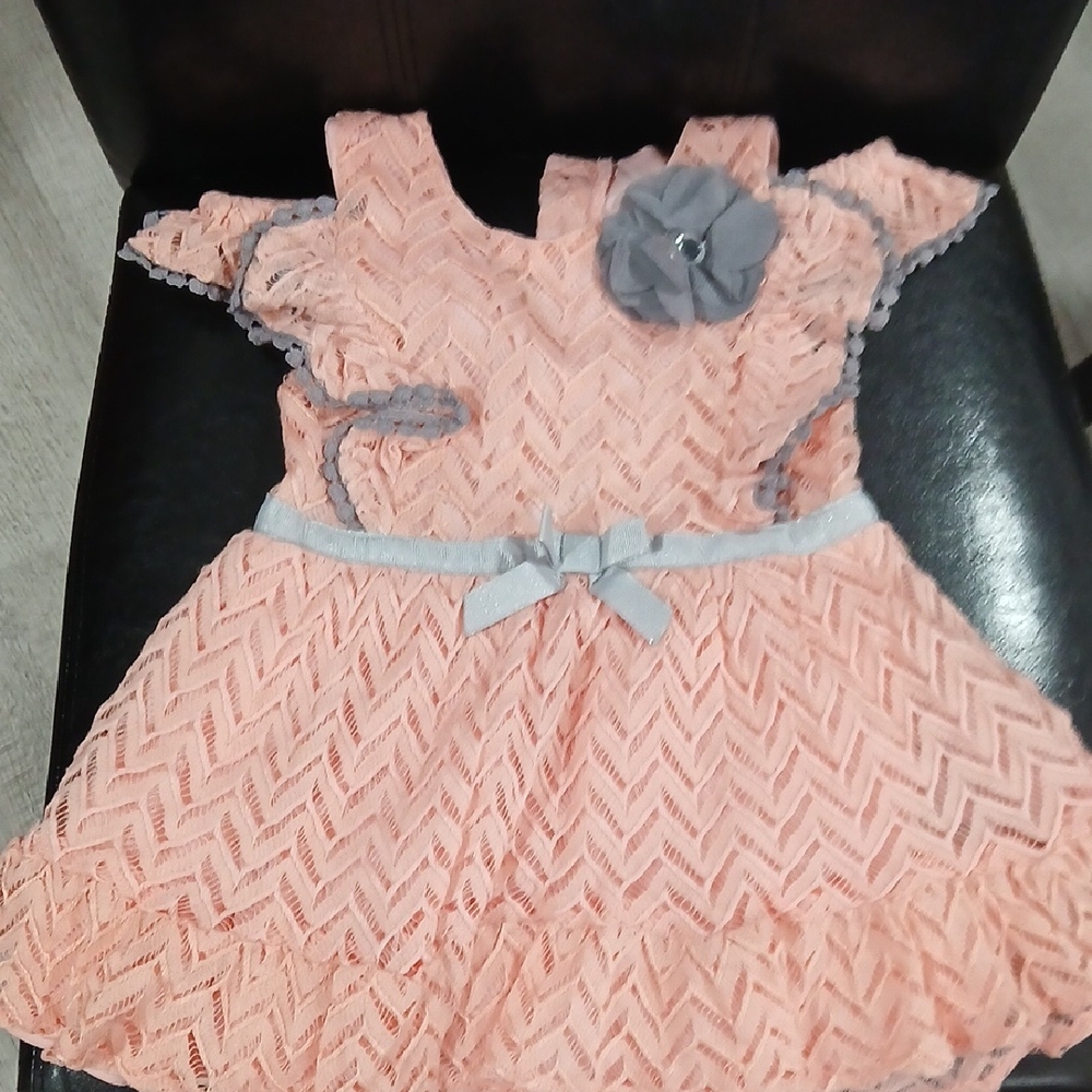 Little Lass Peach and Gray Formal Kids Dress